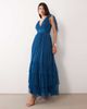 Lace & Beads Lace & Beads Madison tulle bow shoulder plunge neck maxi dress in teal-Blue - 1