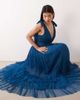 Lace & Beads Lace & Beads Madison tulle bow shoulder plunge neck maxi dress in teal-Blue - 2