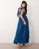 Lace & Beads Lace & Beads Madison tulle bow shoulder plunge neck maxi dress in teal-Blue - 4