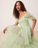 Lace & Beads Lace & Beads off shoulder high low tulle maxi dress in sage-Green - 1