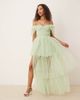 Lace & Beads Lace & Beads off shoulder high low tulle maxi dress in sage-Green - 2
