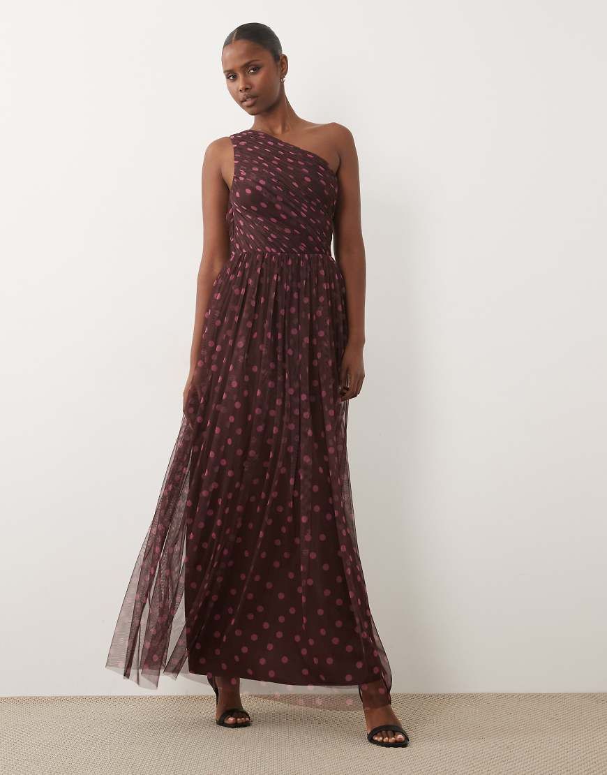 lace and beads one shoulder tulle dress & shoulder design and a