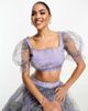 Lace & Beads Lace & Beads organza puff sleeve crop top in lilac floral - part of a set-Multi - 1