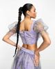 Lace & Beads Lace & Beads organza puff sleeve crop top in lilac floral - part of a set-Multi - 2