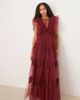 Lace & Beads Lace & Beads sheer lace plunge maxi dress in oxblood-Red - 1