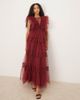 Lace & Beads Lace & Beads sheer lace plunge maxi dress in oxblood-Red - 2