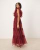 Lace & Beads Lace & Beads sheer lace plunge maxi dress in oxblood-Red - 4