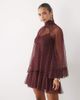 Lace & Beads Lace & Beads sheer tulle high neck bell sleeve mini dress in burgundy polka dot-PURPLE - 1