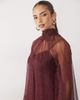 Lace & Beads Lace & Beads sheer tulle high neck bell sleeve mini dress in burgundy polka dot-PURPLE - 4