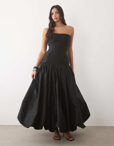 Lace & Beads Lace & Beads taffeta strapless drop waist bubble hem maxi dress in black