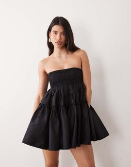 Lace & Beads Lace & Beads taffeta strapless tiered skirt mini dress in black