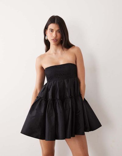 Lace & Beads Lace & Beads taffeta strapless tiered skirt mini dress in black