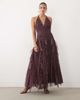Lace & Beads Lace & Beads textured halter neck ruffle skirt maxi dress in burgundy polka dot-PURPLE - 1