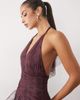 Lace & Beads Lace & Beads textured halter neck ruffle skirt maxi dress in burgundy polka dot-PURPLE - 3