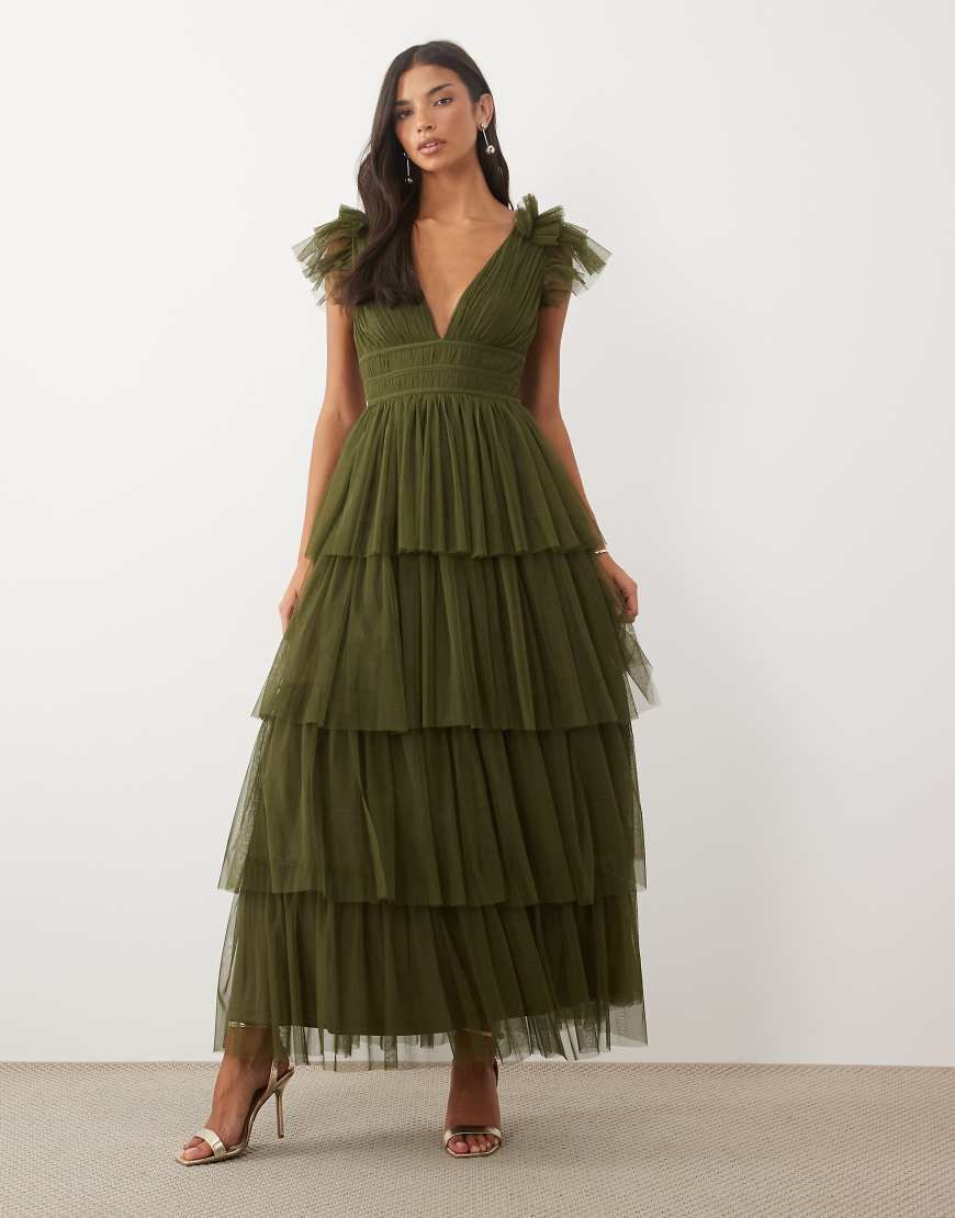 dark olive green maxi dress Lace & Beads May be worn with Size:Plus size Silk dress drs_MTO Buy Navy Blue Georgette