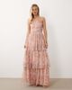 Lace & Beads Lace & Beads tulle bandeau ruched tiered maxi dress in pink floral-Multi - 2