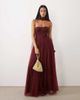 Lace & Beads Lace & Beads tulle bandeau scarf neck corset maxi dress in burgundy-Red - 1