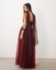 Lace & Beads Lace & Beads tulle bandeau scarf neck corset maxi dress in burgundy-Red - 4