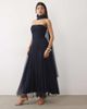 Lace & Beads Lace & Beads tulle bandeau shaped waistband scarf detail maxi dress in navy - 1