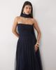 Lace & Beads Lace & Beads tulle bandeau shaped waistband scarf detail maxi dress in navy - 2