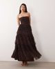 Lace & Beads Lace & Beads tulle bandeau tiered ruffle maxi dress in chocolate-Brown - 1