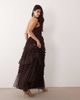 Lace & Beads Lace & Beads tulle bandeau tiered ruffle maxi dress in chocolate-Brown - 3