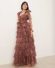Lace & Beads Lace & Beads tulle bow shoulder midi dress in brown abstract animal-Multi - 1