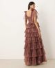 Lace & Beads Lace & Beads tulle bow shoulder midi dress in brown abstract animal-Multi - 3
