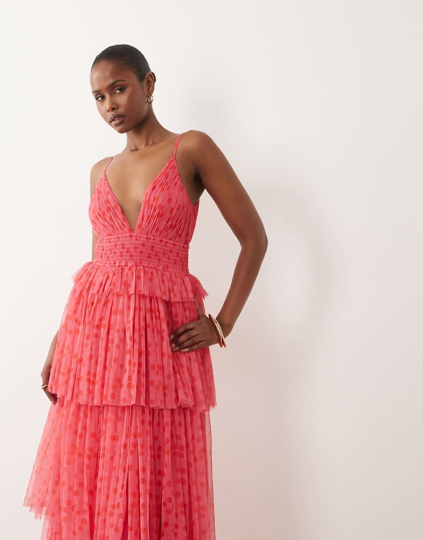 lace & beads layered tulle bardot maxi dress in lilac mindarc_ap21_integration Elegant Blue Midi Dress Colour:Blue This lilac mesh maxi