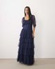 Lace & Beads Lace & Beads tulle fallen shoulder asymmetric ruffle detail maxi dress in navy - 1
