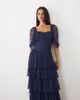 Lace & Beads Lace & Beads tulle fallen shoulder asymmetric ruffle detail maxi dress in navy - 3