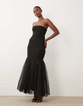 Lace & Beads Lace & Beads tulle fishtail maxi dress in black