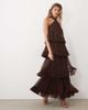 Lace & Beads Lace & Beads tulle high neck tiered fringe detail maxi dress in chocolate-Brown - 1