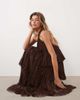 Lace & Beads Lace & Beads tulle high neck tiered fringe detail maxi dress in chocolate-Brown - 2