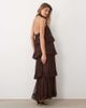 Lace & Beads Lace & Beads tulle high neck tiered fringe detail maxi dress in chocolate-Brown - 4