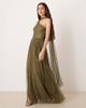 Lace & Beads Lace & Beads tulle one shoulder scarf neck maxi dress in deep olive-Green - 1