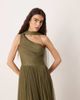 Lace & Beads Lace & Beads tulle one shoulder scarf neck maxi dress in deep olive-Green - 2