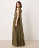 Lace & Beads Lace & Beads tulle one shoulder scarf neck maxi dress in deep olive-Green - 3