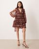 Lace & Beads Lace & Beads tulle scarf neck mini dress in rose brown polka dots - 2