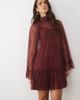 Lace & Beads Lace & Beads tulle sheer overlay bell sleeve ruffle hem mini dress in burgundy-RED - 1