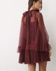 Lace & Beads Lace & Beads tulle sheer overlay bell sleeve ruffle hem mini dress in burgundy-RED - 2