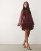 Lace & Beads Lace & Beads tulle sheer overlay bell sleeve ruffle hem mini dress in burgundy-RED - 4