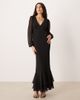 Lace & Beads Lace & Beads v-neck sheer balloon sleeve ruffle hem maxi dress in black - 1