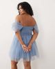 Lace & Beads Plus Lace & Beads Plus off shoulder tulle mini dress in steel blue - 2