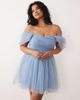 Lace & Beads Plus Lace & Beads Plus off shoulder tulle mini dress in steel blue - 3