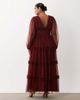 Lace & Beads Plus Lace & Beads Plus tulle sheer balloon sleeve plunge neck tiered maxi dress in burgundy - 4