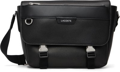 Lacoste Lacoste Black Ossian Flap Close Leather Satchel Bag