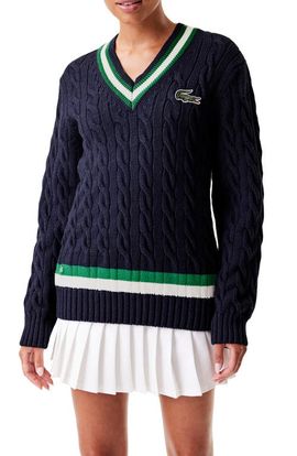 Lacoste Lacoste Cable Knit Wool Blend Tennis Sweater