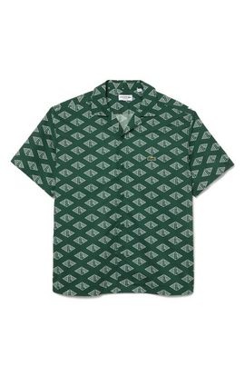 Lacoste Lacoste Relaxed Fit Logo Print Short Sleeve Button-Up Camp Shirt