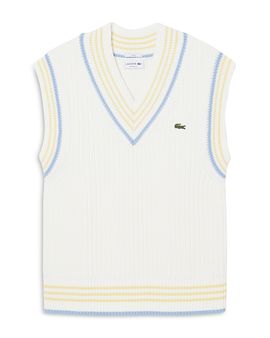 Lacoste Lacoste Striped Rib Knit Cotton Sweater Vest